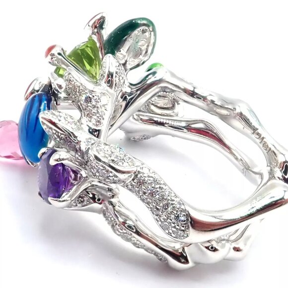 Christian Dior Milly Carnivora Epinosa 18k Gold Diamond Peridot Tourmaline Ring - Picture 5 of 12